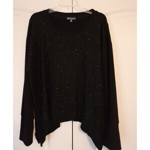 Democracy Black Soft Sequin Sharkbite Hem Pullover Sweater 2X NEW Cozy